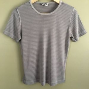 Vintage 90s Slinky Gray Sheer Striped Top by Clio